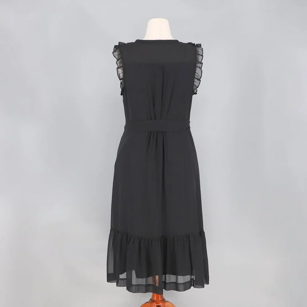 BODEN Elise Midi Dress in Black Draped Georgette Ruffle Notch Neck Size 12 - Picture 7 of 9